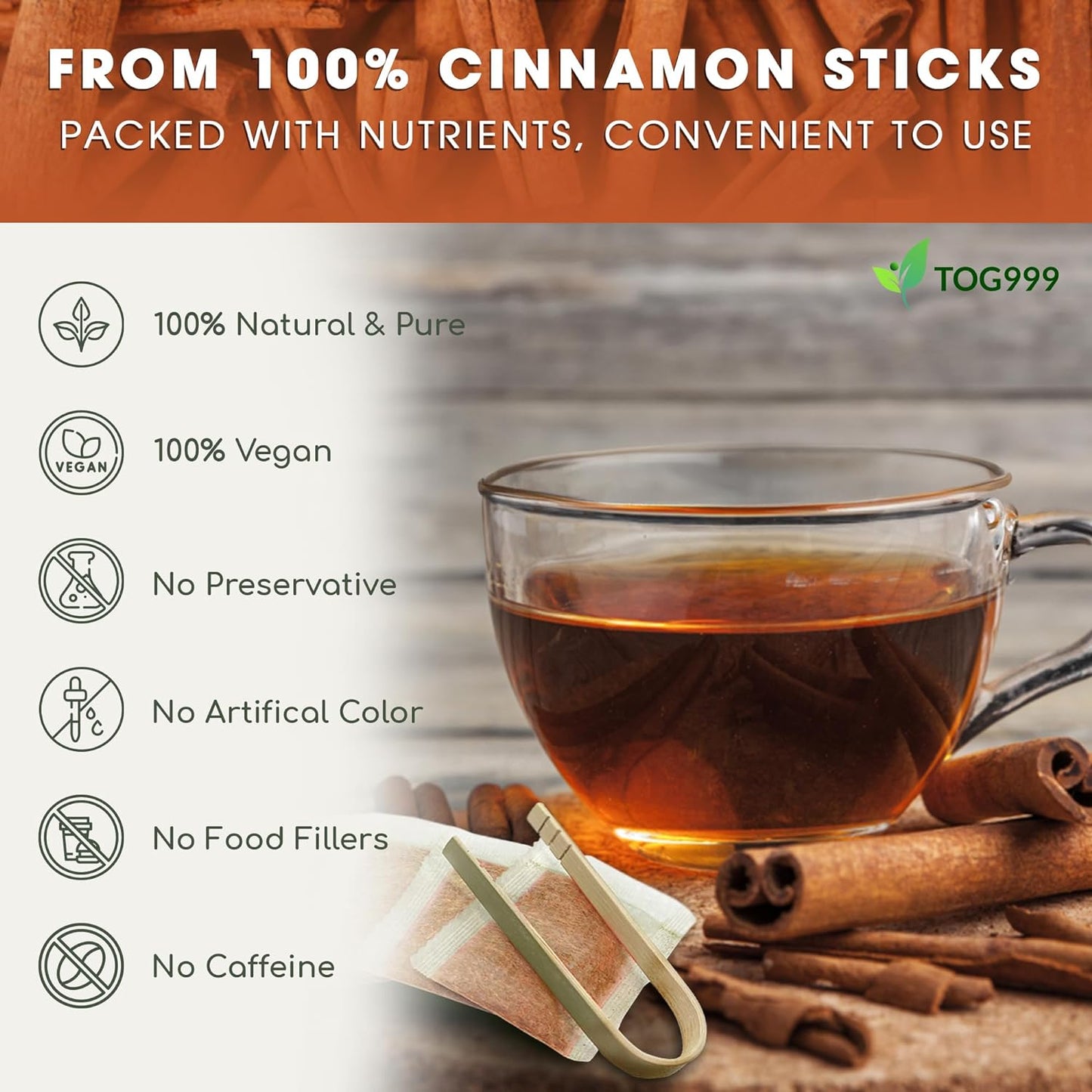 Pure Cinnamon Herbal Tea - 100% Natural & Caffeine-Free