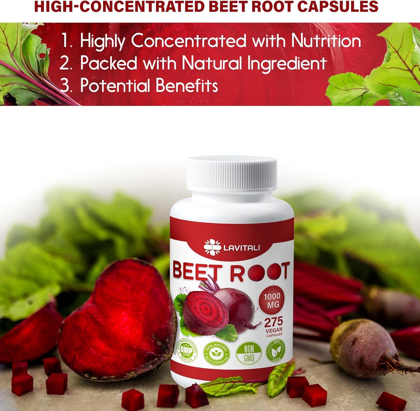 Beet Root Extract Capsules No Gluten, No Sugar, Vegan Capsules, High Concentrated Herbal Beet Root Extract. - Korvel