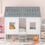 Twin Size Low Loft House Bed with Roof and Two Front Windows White - Korvel