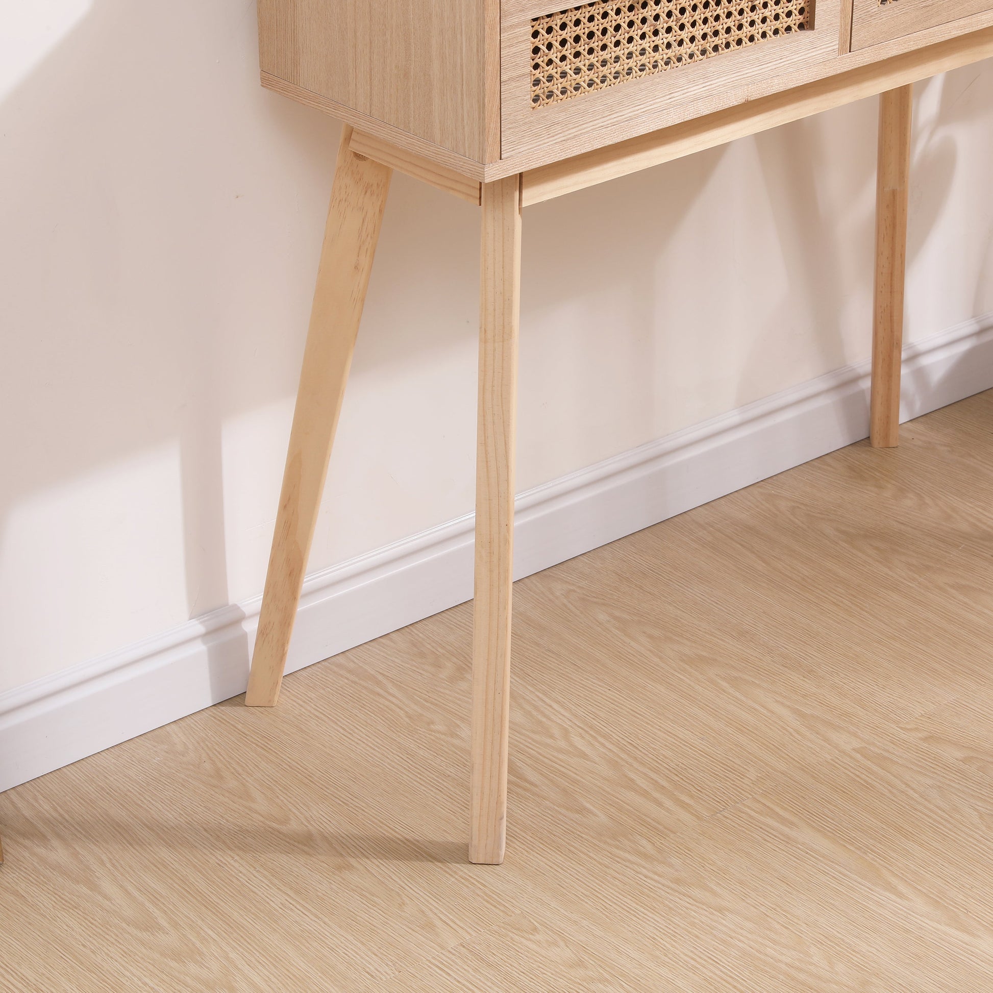Side table with two real rattan drawers, solid wood table legs can be used in the dining room living room,bedroom - Korvel