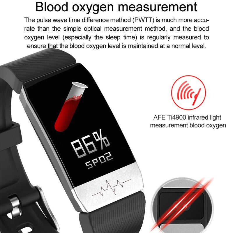 T1 Smart Watch Band With Temperature Immune Measure ECG Heart Rate Blood Pressure Monitor Weather Forecast Drinking Remind - Korvel
