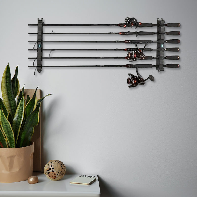 1pc 6-hole fishing rod wall mount, vertical/horizontal display frame - Korvel