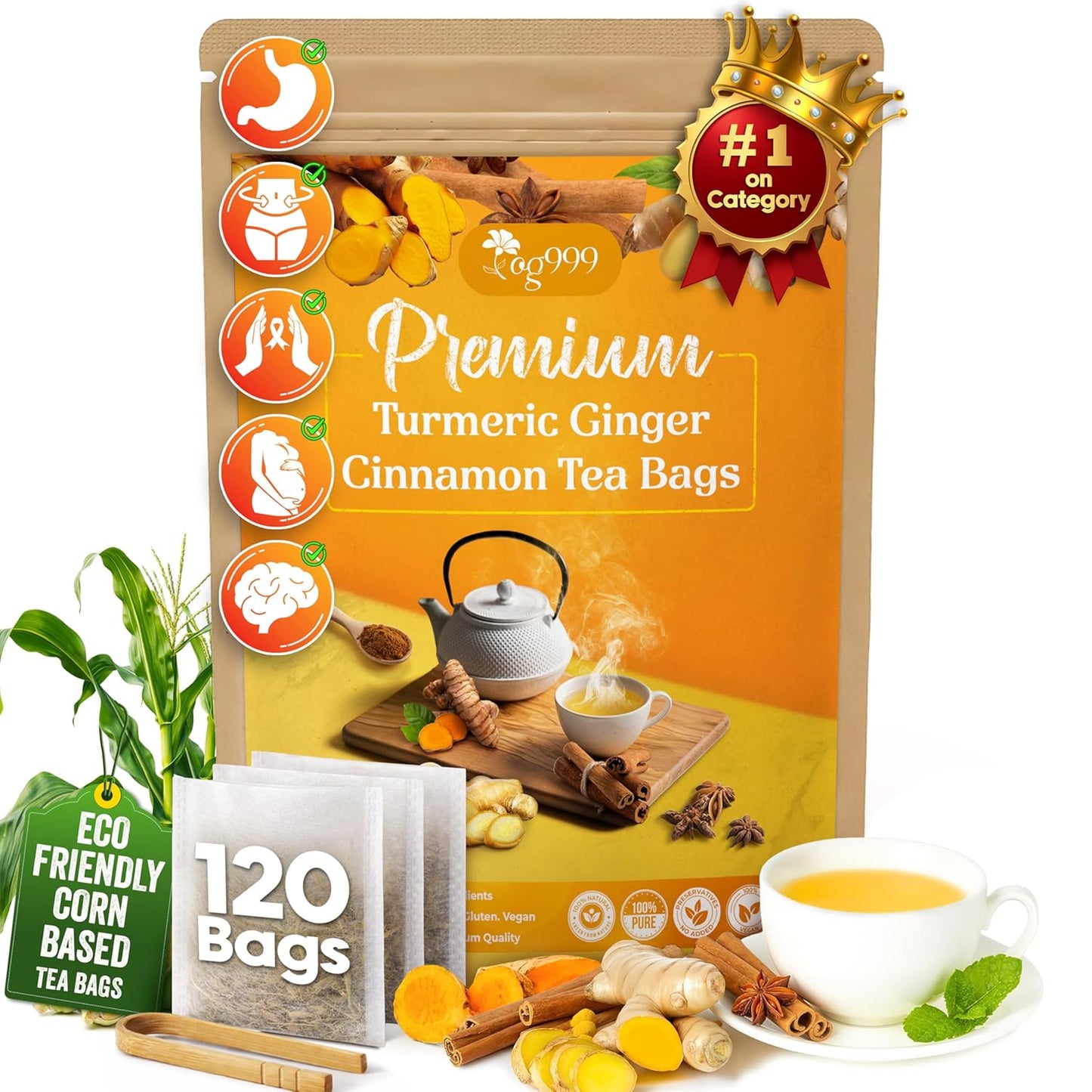 Turmeric Ginger Cinnamon Tea Bags - 100% Natural Herbal Blend