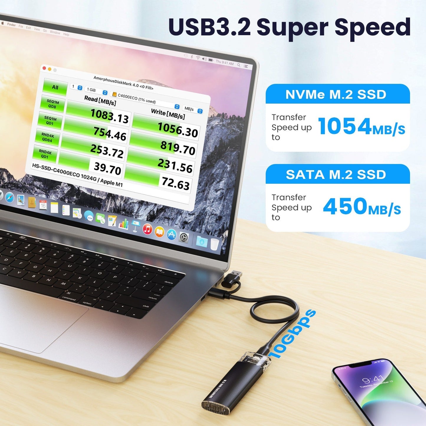 Tool free portable hard drive case transparent NVMe 10Gb M2 solid-state drive case type-C3.1 - Korvel