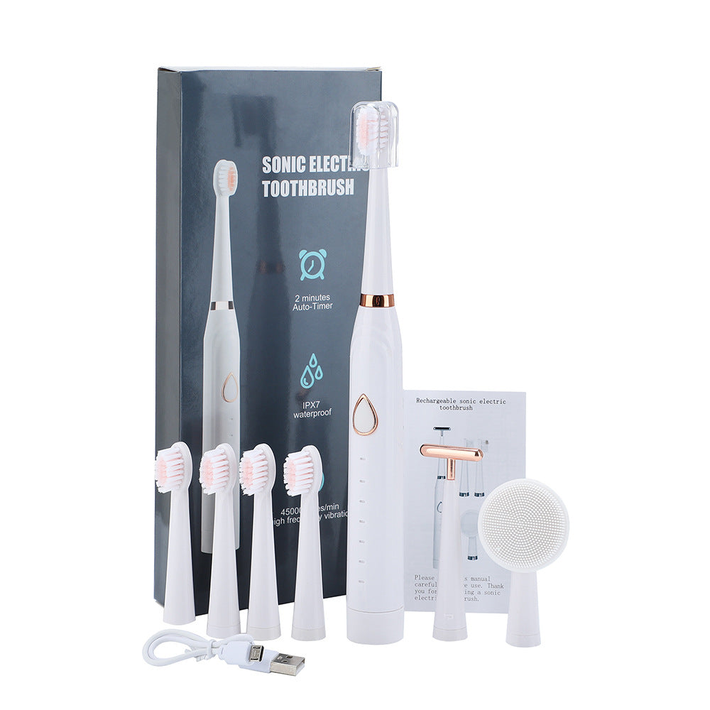Multifunctional Electric Toothbrush Adult 6-Speed USB Sonic Soft Bristle Toothbrush Portable Household Beauty Cleansing Instrument - Korvel