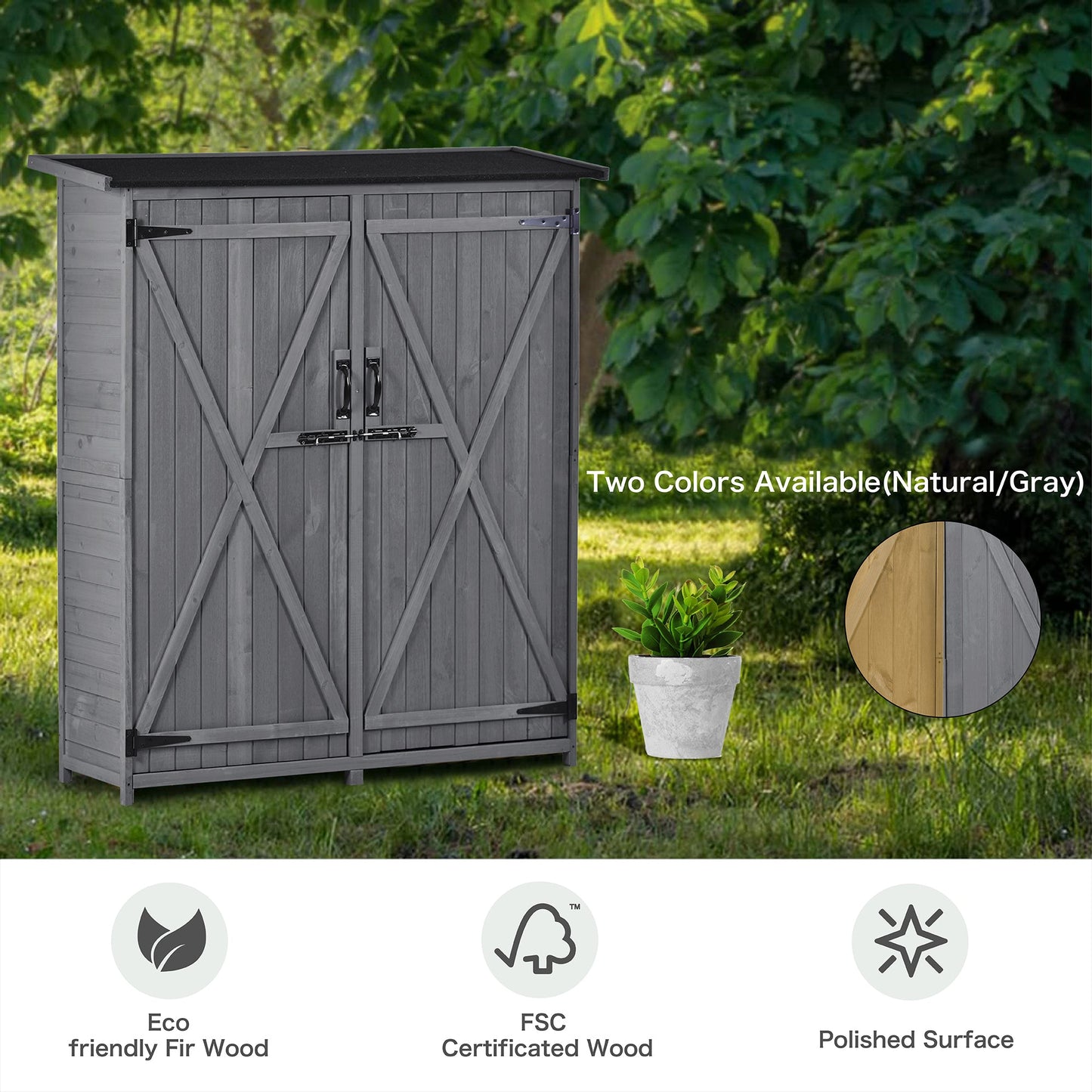 Abri de rangement en bois premium 5,3 pieds x 4,6 pieds avec toit étanche