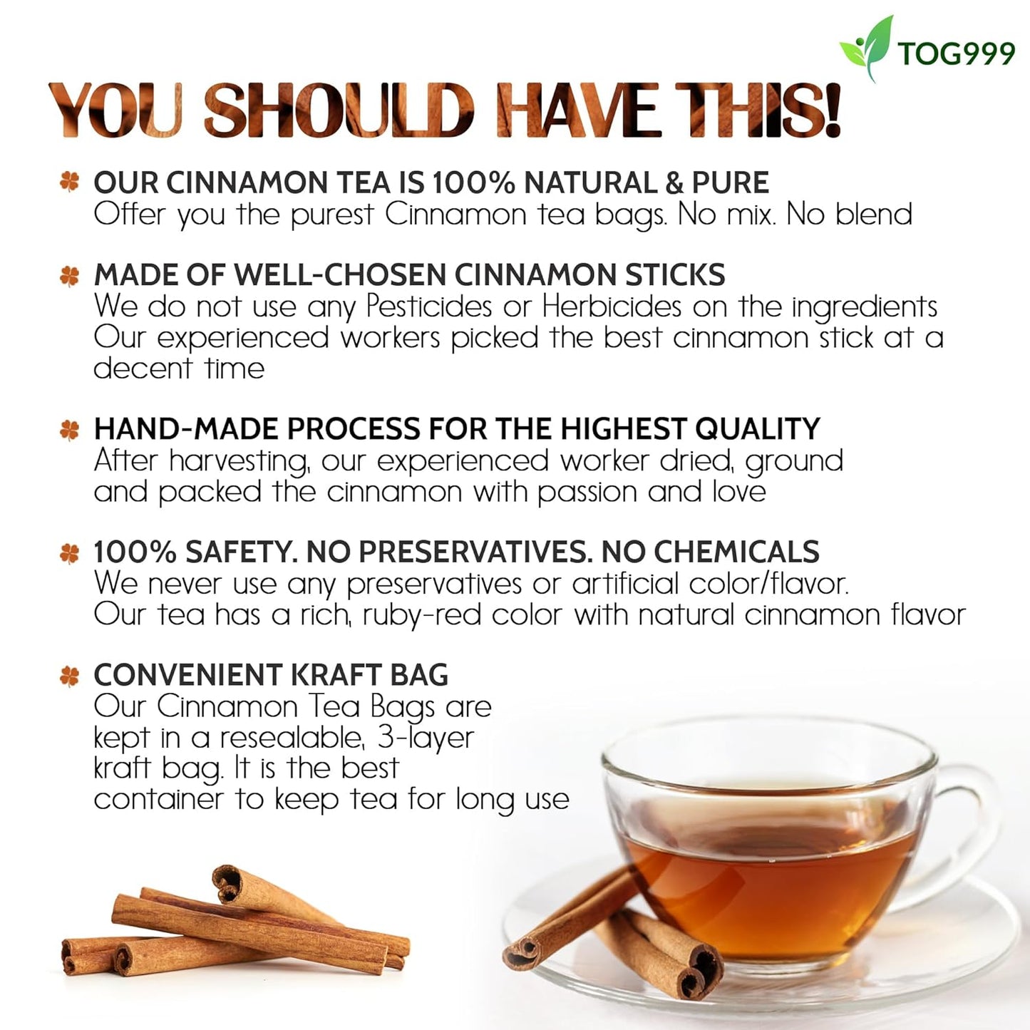 Pure Cinnamon Herbal Tea - 100% Natural & Caffeine-Free