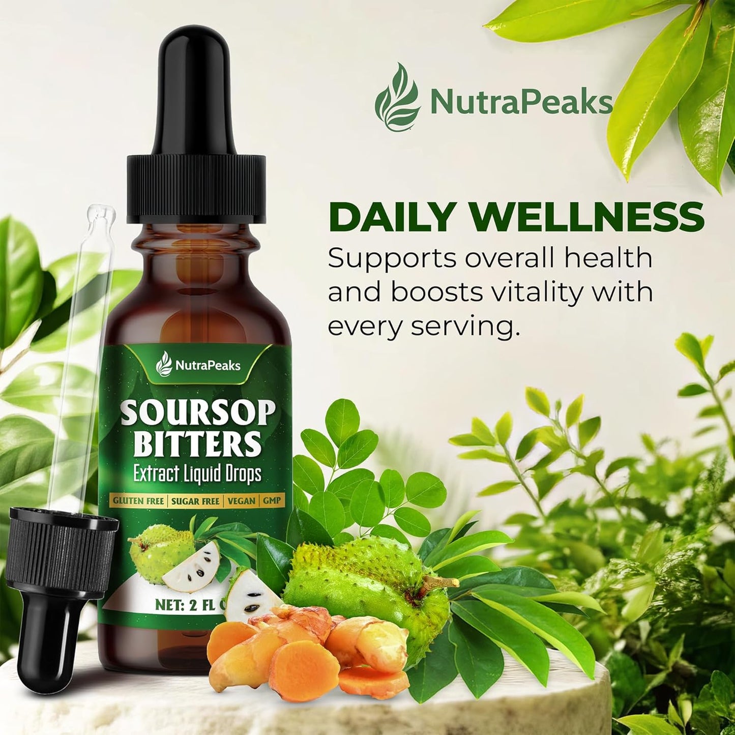 Soursop Bitters Liquid Drops – Premium Herbal Blend with Soursop Leaves, Black Seed, Moringa, Ashwagandha, Senna, Goat Weed & Ginger, 2 fl oz - Korvel