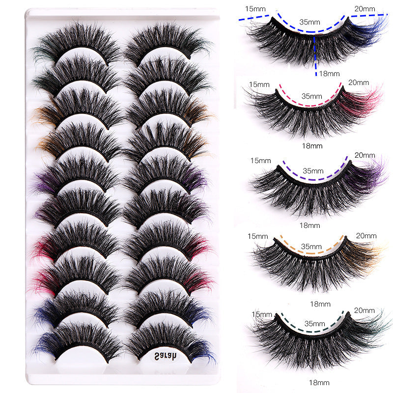 10 Pairs Of Color Mink Hair Fried Multilayer Thick Cross False Eyelashes 8D FLUFFY - Korvel