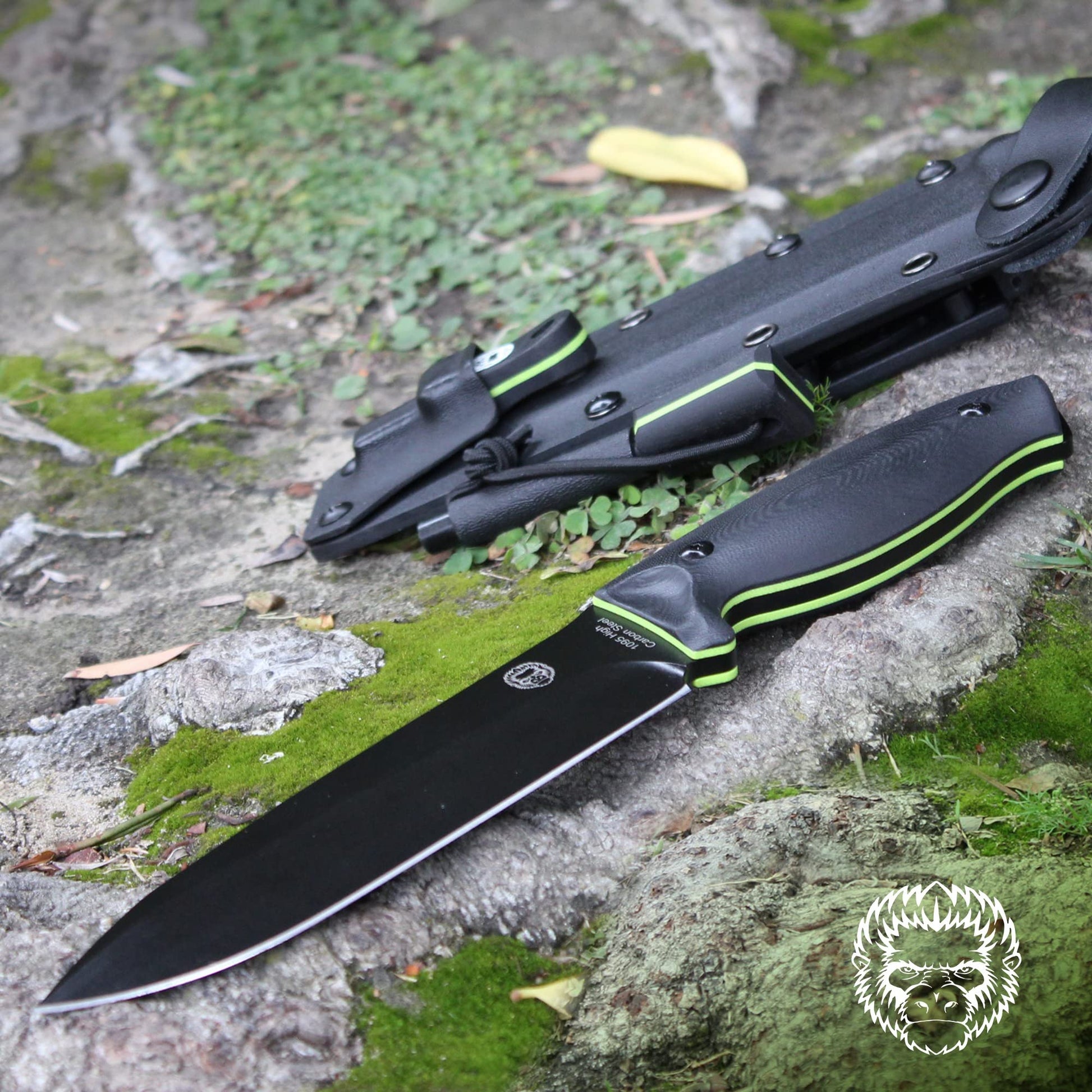 Ultimate Bushcraft Survival Knife Gift Set - The Fireline with 1095 High Carbon Blade (Black/Green) - Korvel
