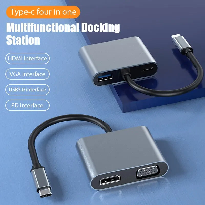 USB C Hub 4 in 1 Type C 3.0 Adapter with 4K HDMI & VGA