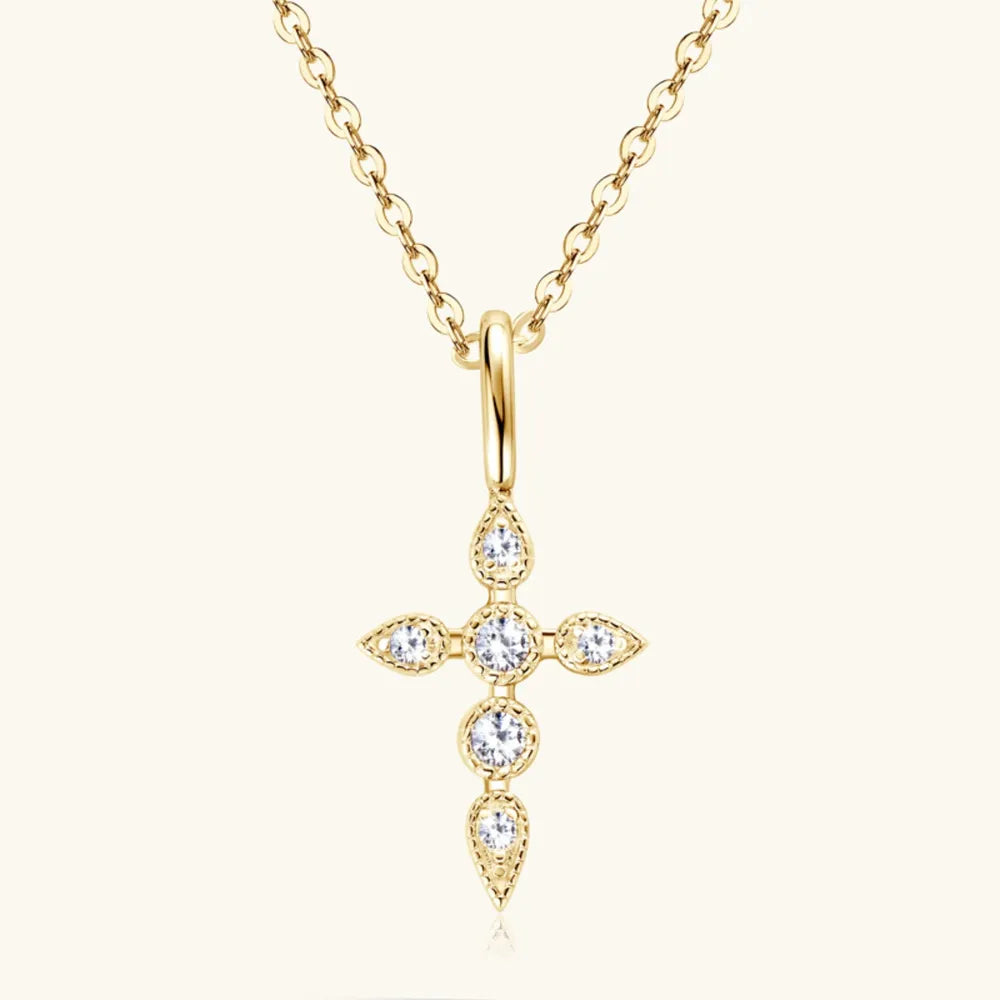 925 Sterling Silver Moissanite Cross Pendant Necklace - Korvel
