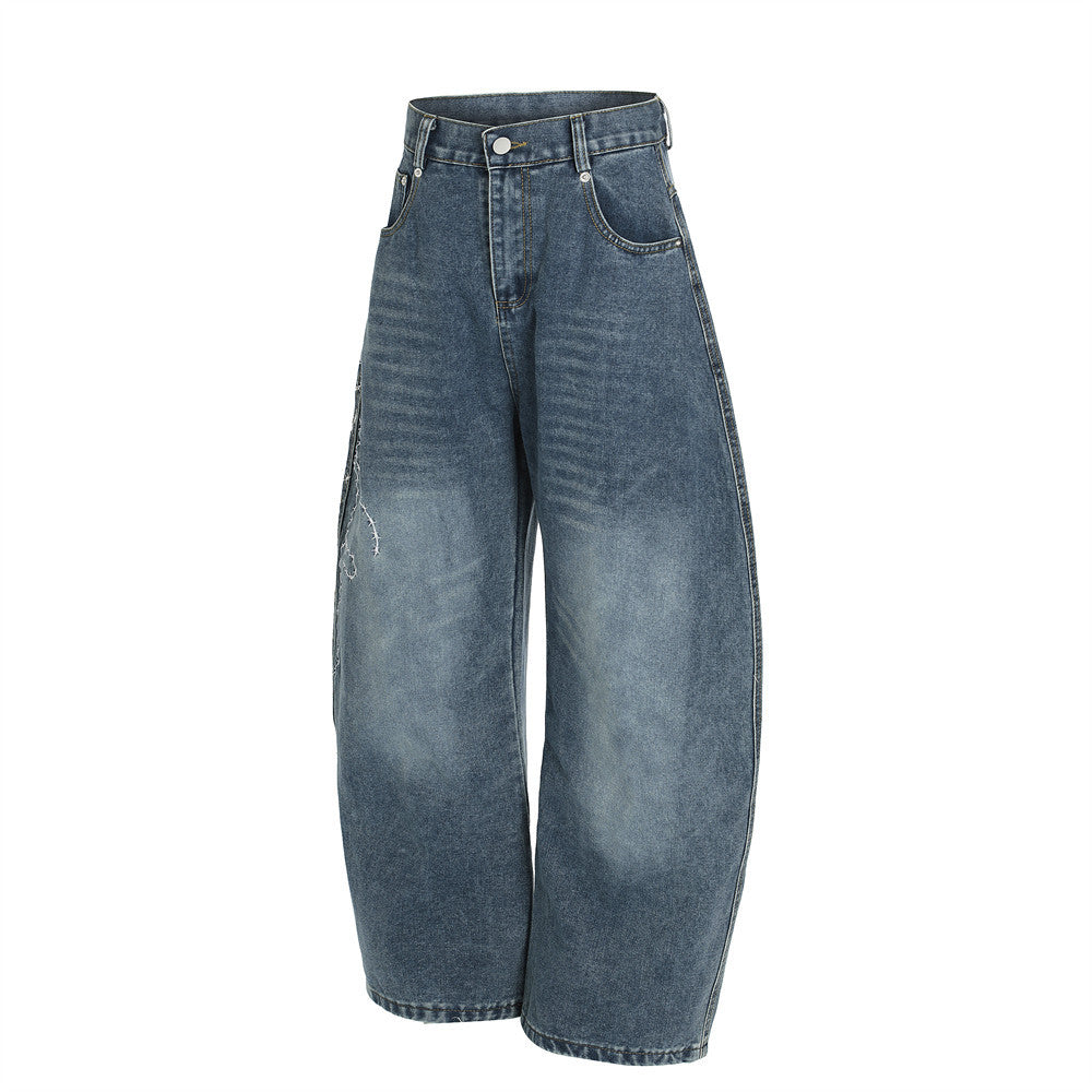 Vintage-Inspired Loose Fit Denim Trousers for Men