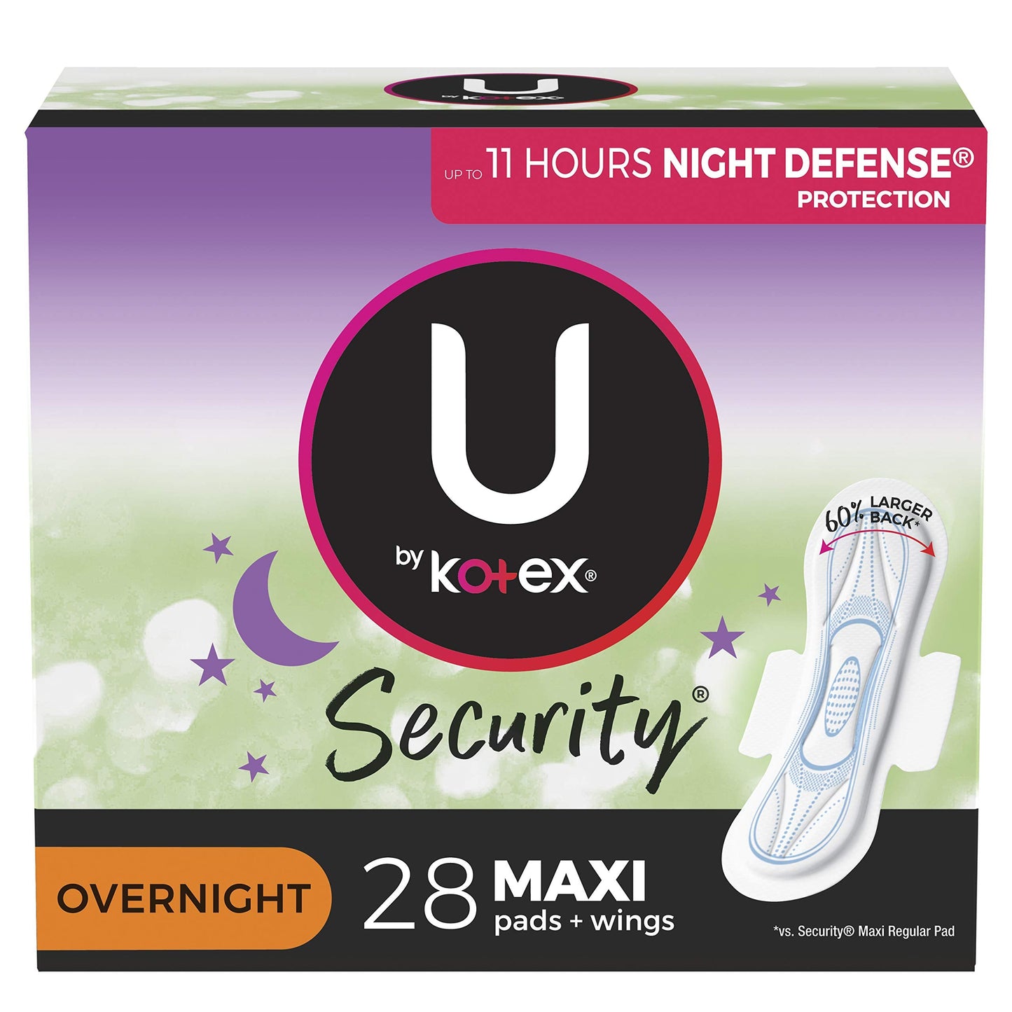 U by Kotex Security Overnight Pads - 6 Packs of 28