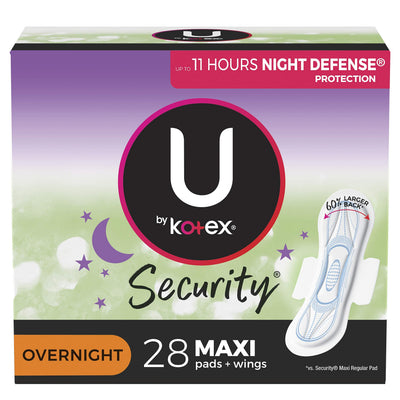 U by Kotex Security Overnight Pads - 6 Packs of 28