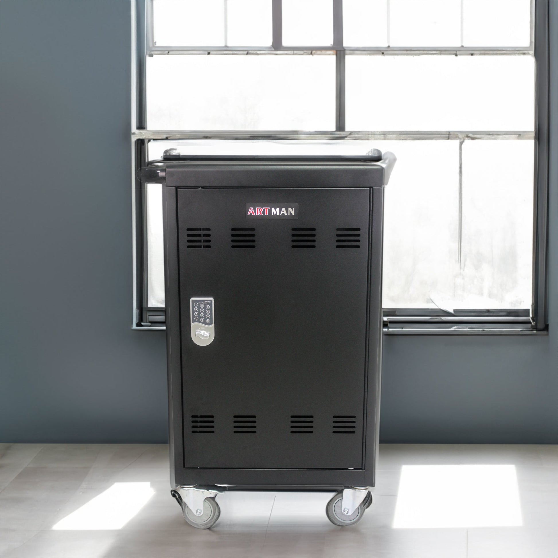 Mobile Charging Cart and Cabinet for Tablets Laptops 30-Device With Combination Lock--Black - Korvel