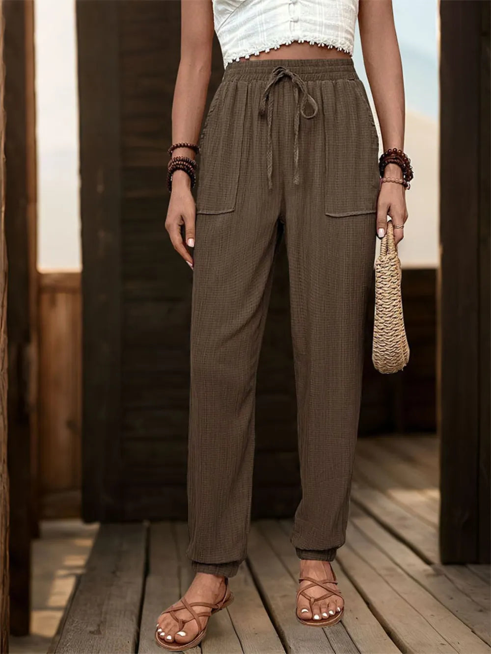Perfee Textured High Waist Joggers - Korvel