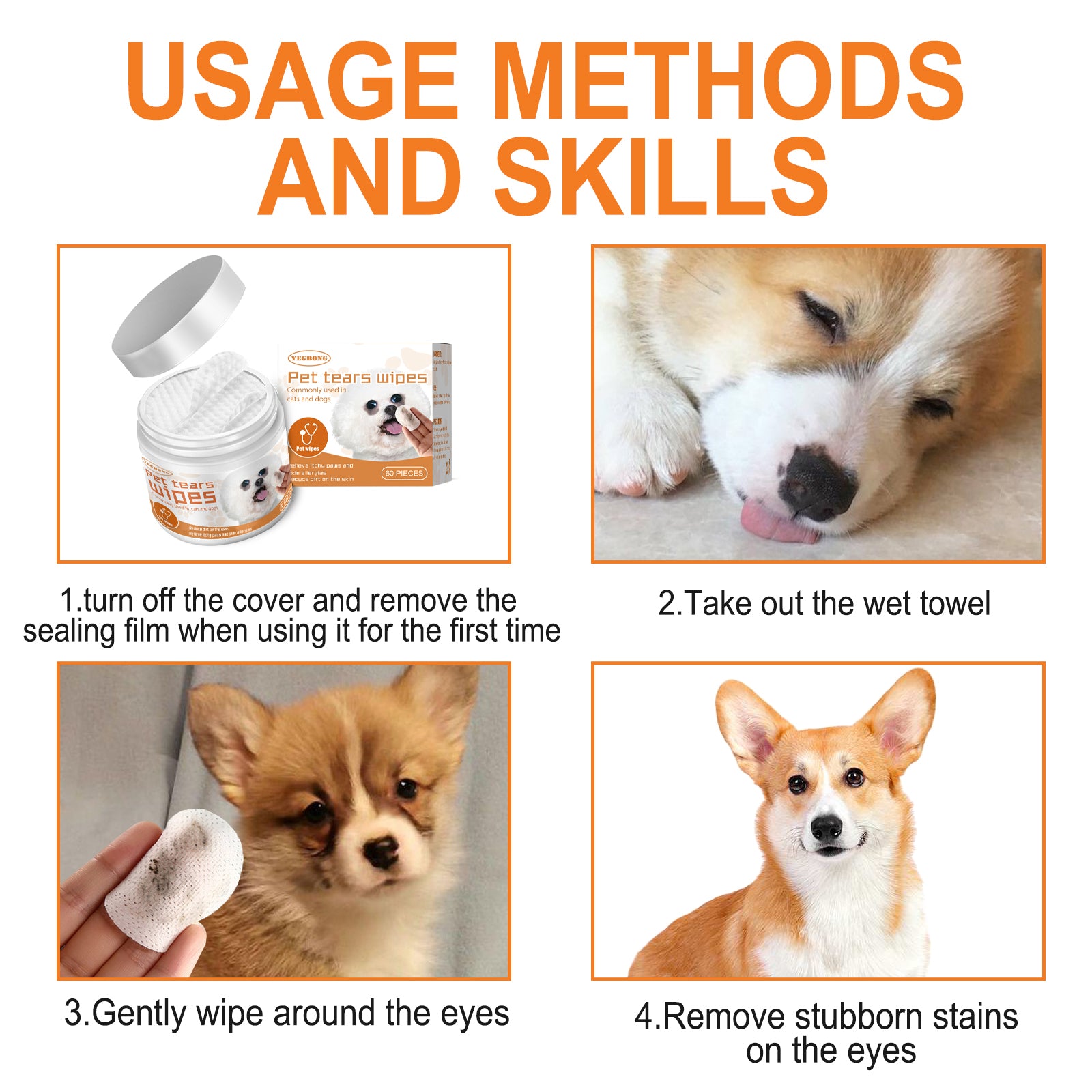 Pet Wipes Clean, Dogs And Cats Tear Stains Eye Cleaning Wipe Eye Dirt Cotton Pad - Korvel