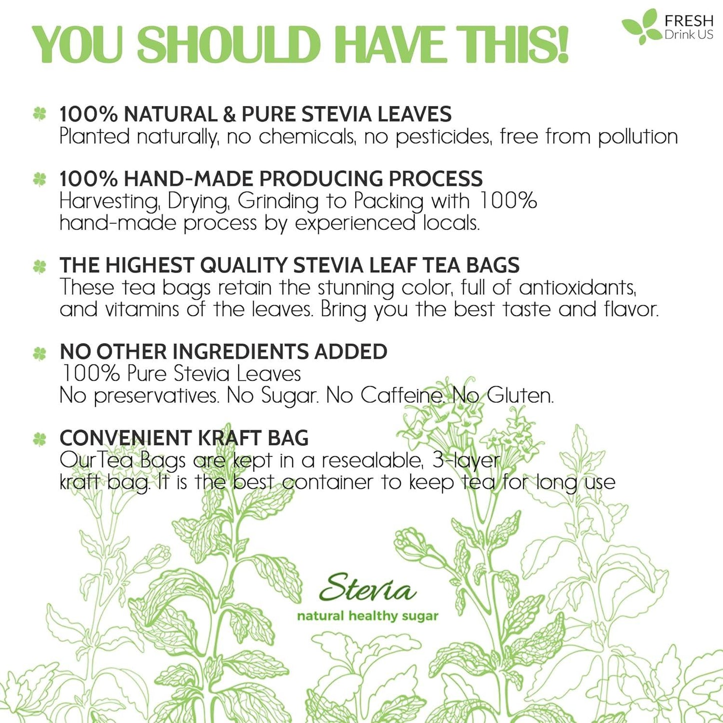Stevia Leaf, Whole Dried Leaves, Tea Bags, Powder, 100% Natural and Pure from Stevia Leaves. Sugar Substitute for Tea, Coffee. Loose Leaf Stevia Herbal Tea. Zero Calorie Sweetener. No Sugar, No Caffeine, No Gluten, Vegan. - Korvel