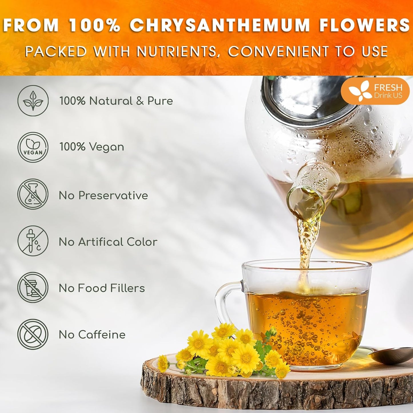 Premium Chrysanthemum Flowers, Chrysanthemum Herbal Tea, No Additives, No Caffeine, Vegan - Korvel