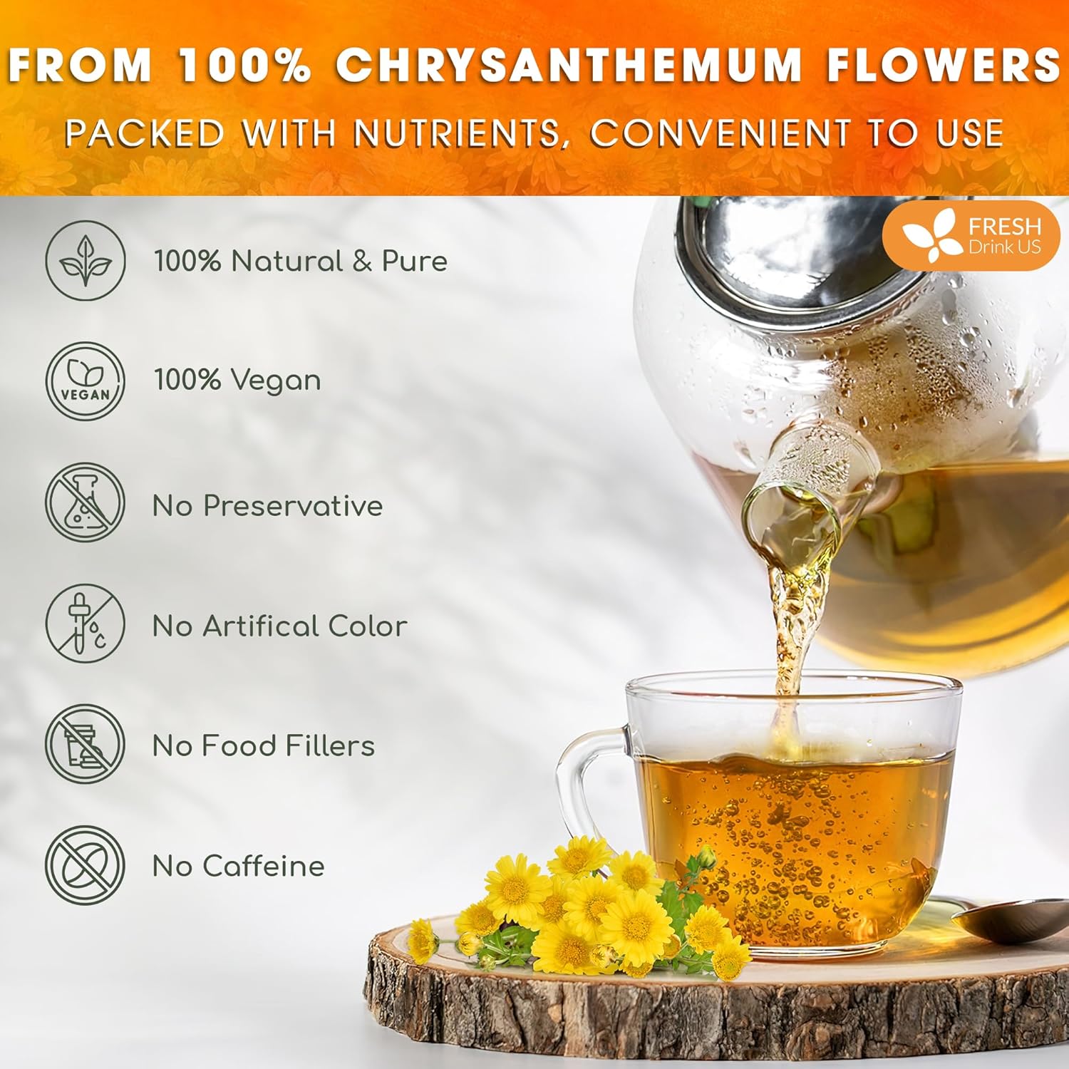 Premium Chrysanthemum Flowers, Chrysanthemum Herbal Tea, No Additives, No Caffeine, Vegan - Korvel