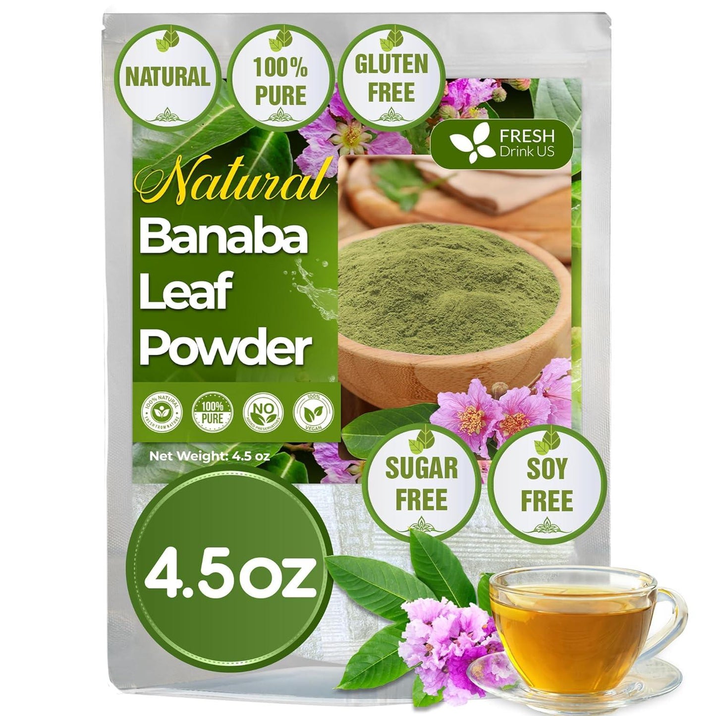 Hojas de banaba secas naturales, bolsitas de té, en polvo, hojas de banaba enteras, hojas de banaba secas 100 % puras, té de hojas de banaba, sin aditivos, sin cafeína, vegano 
