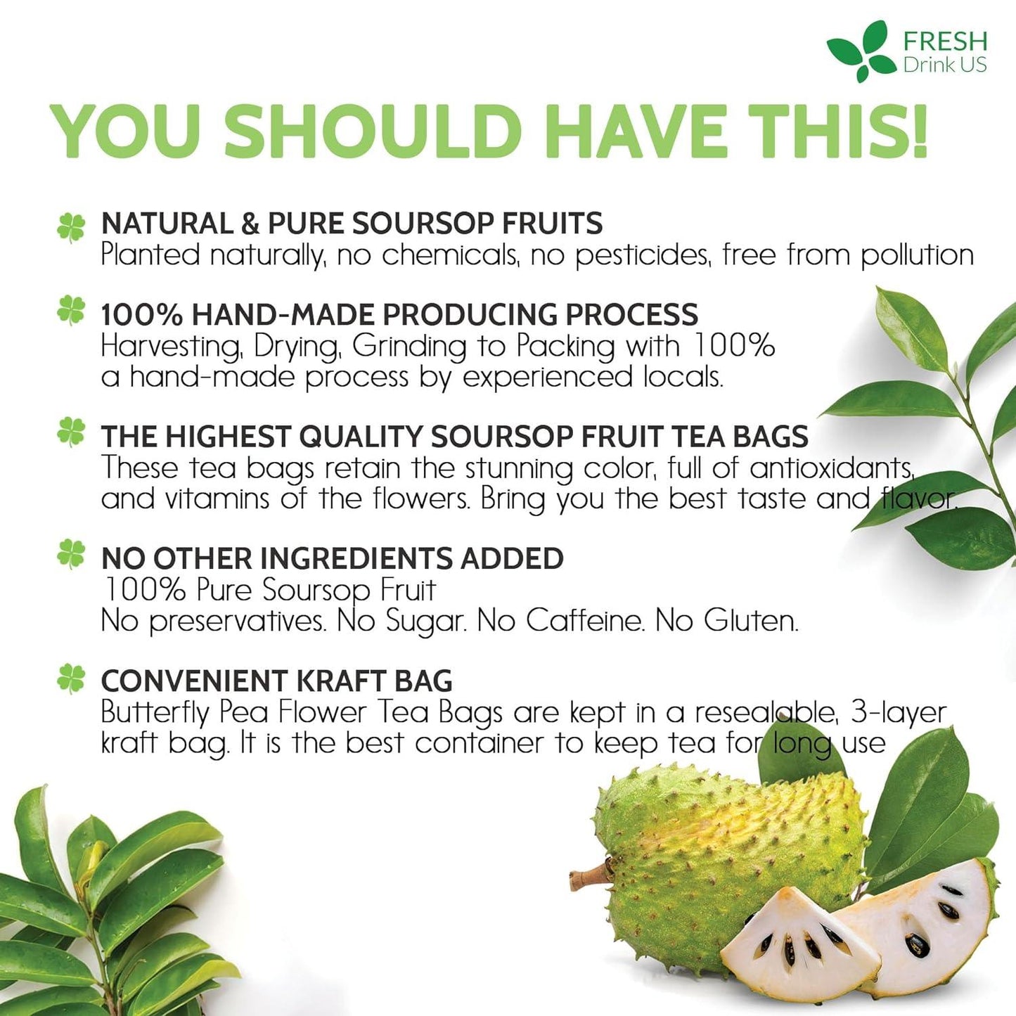Premium Soursop Graviola Fruit Tea Bags - 100% Natural & Handmade