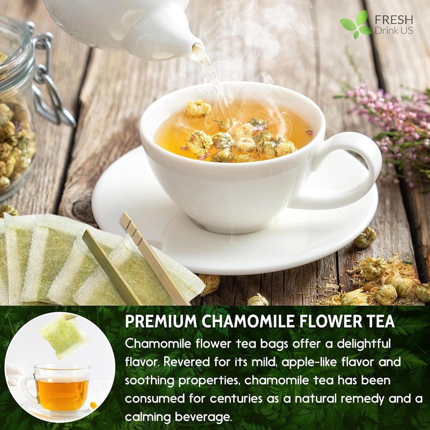 Chamomile Tea Bags, 100% Natural Chamomile, Freshly Picked, Naturally Dried Chamomile, Hand-made, Biodegradable Tea Bag - Korvel