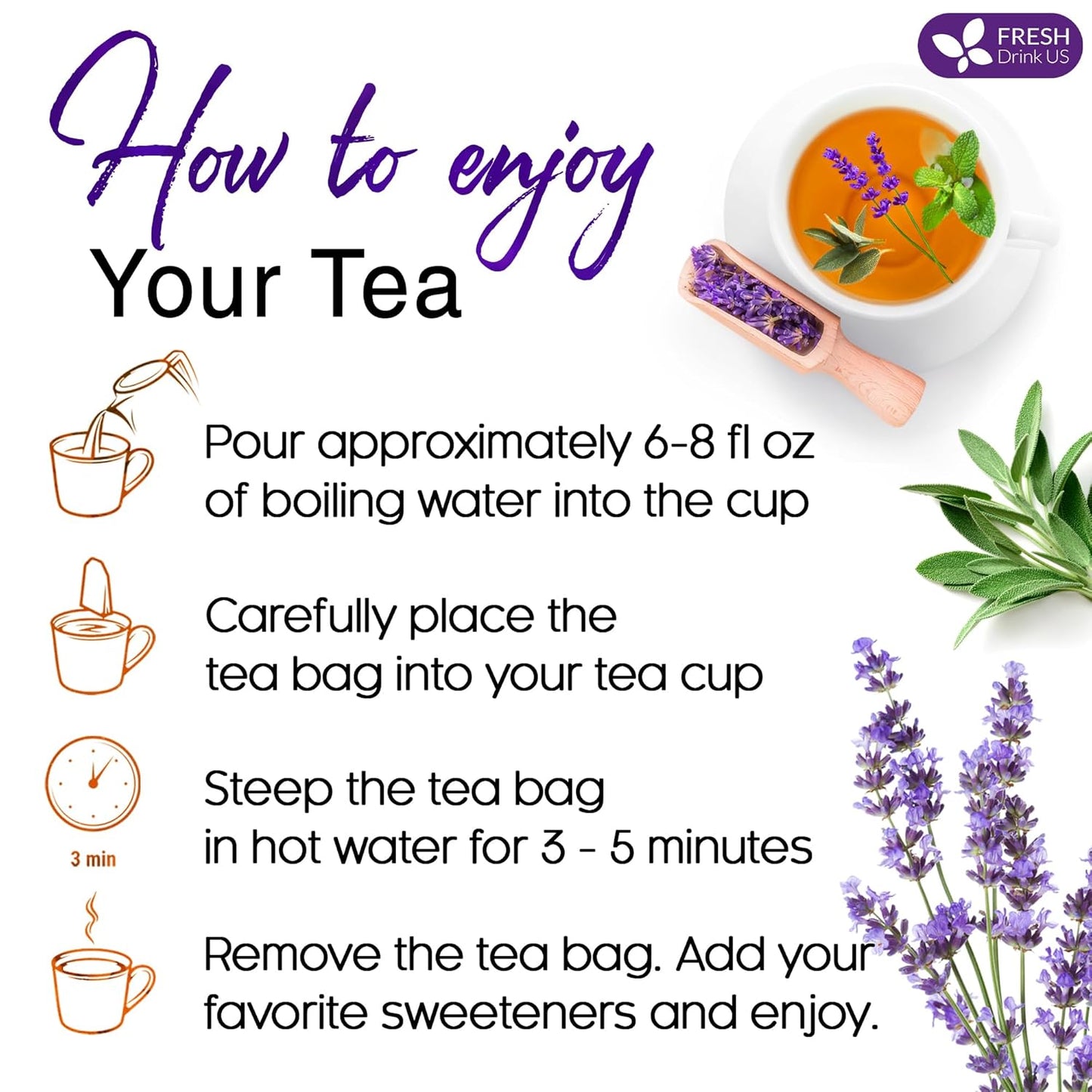 Premium Lavender Mint Tea Bags - 100% Natural Herbal Blend