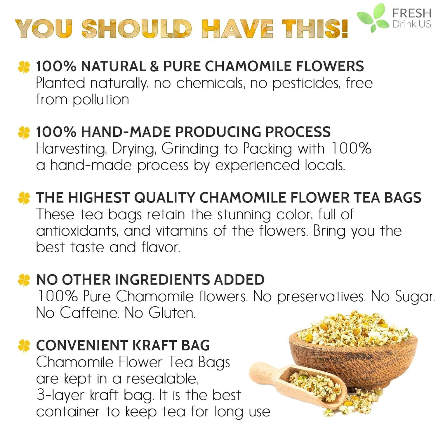Chamomile Tea Bags, 100% Natural Chamomile, Freshly Picked, Naturally Dried Chamomile, Hand-made, Biodegradable Tea Bag - Korvel