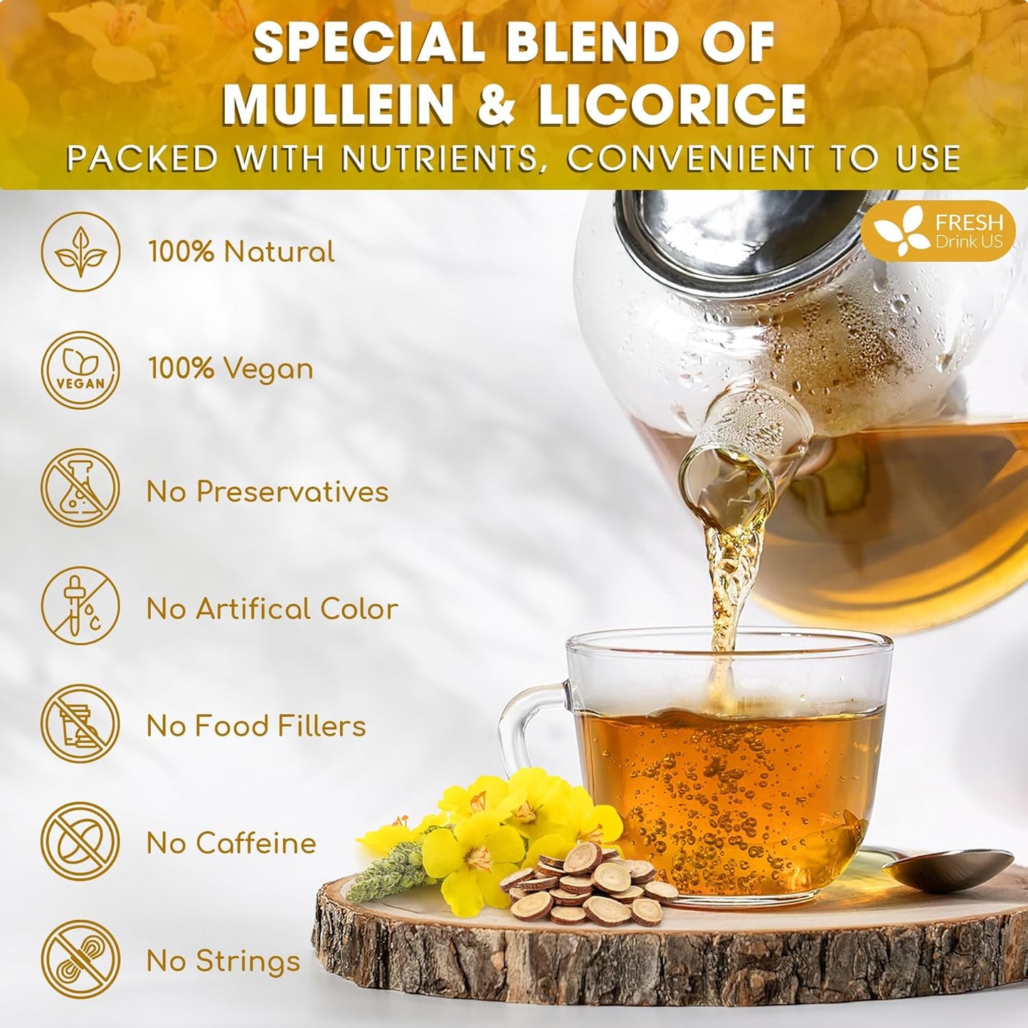 Bolsitas de té de regaliz y gordolobo premium. 100 % natural, mezcla de hojas de gordolobo y raíz de regaliz. 