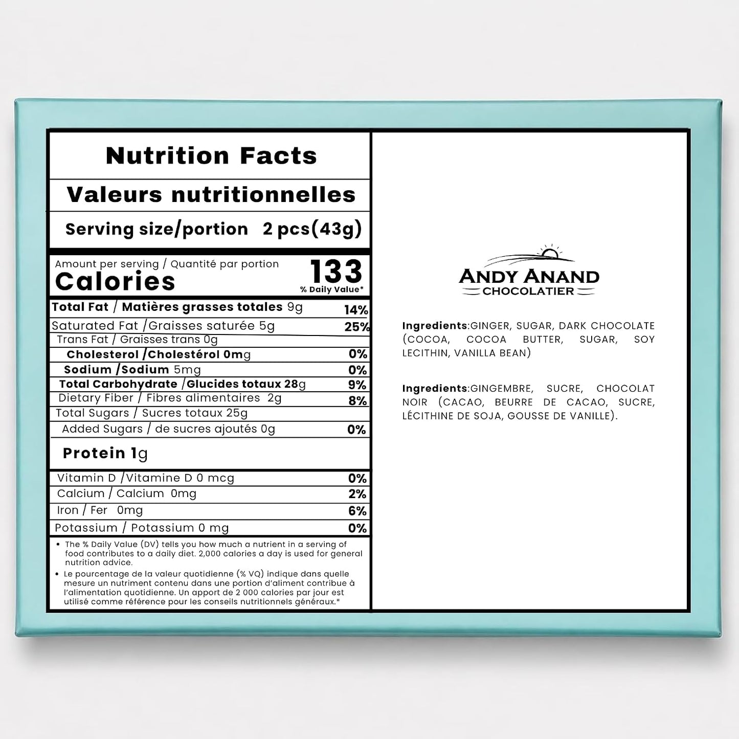 Gingembre en Chocolat Noir Belge Vegan Andy Anand - 1 lb