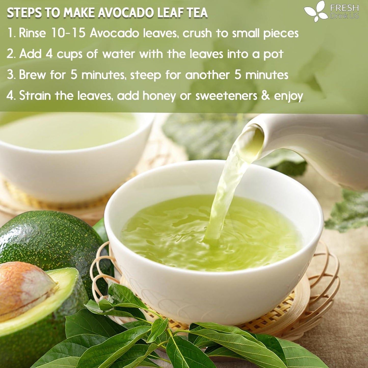 Natural Avocado Whole Leaves Dried, Tea Bags, 100% Pure from Avocado Leaves, Avocado Leaf Tea, Hojas de Aguacate Seca, No Additives, No Caffeine, Vegan - Korvel