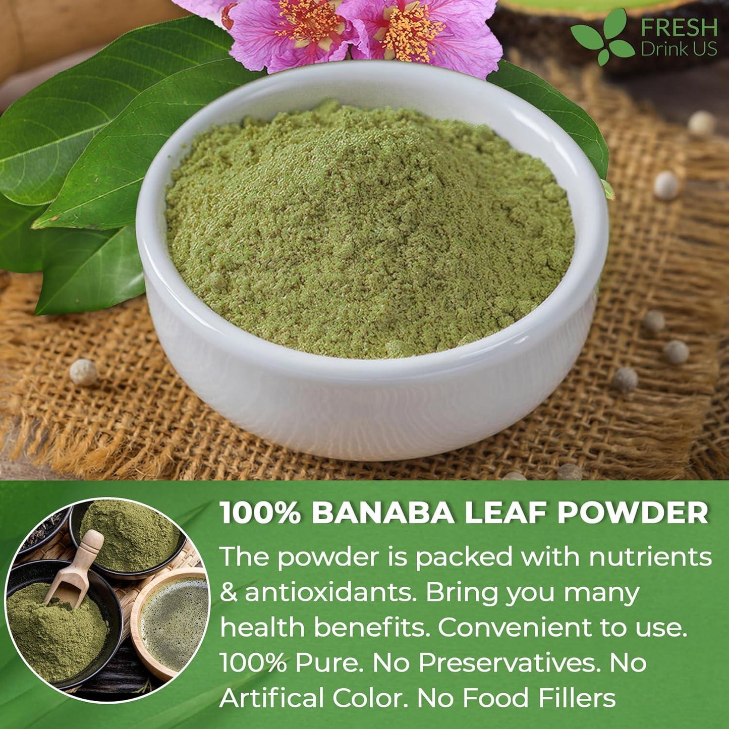 Hojas de banaba secas naturales, bolsitas de té, en polvo, hojas de banaba enteras, hojas de banaba secas 100 % puras, té de hojas de banaba, sin aditivos, sin cafeína, vegano 