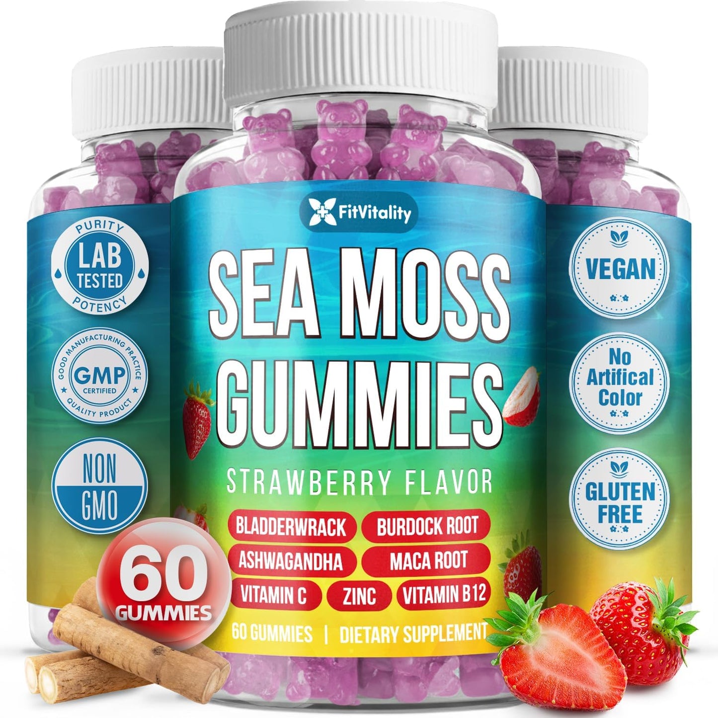 Gomitas de Musgo Marino de Fresa - Suplemento Vegano 9 en 1