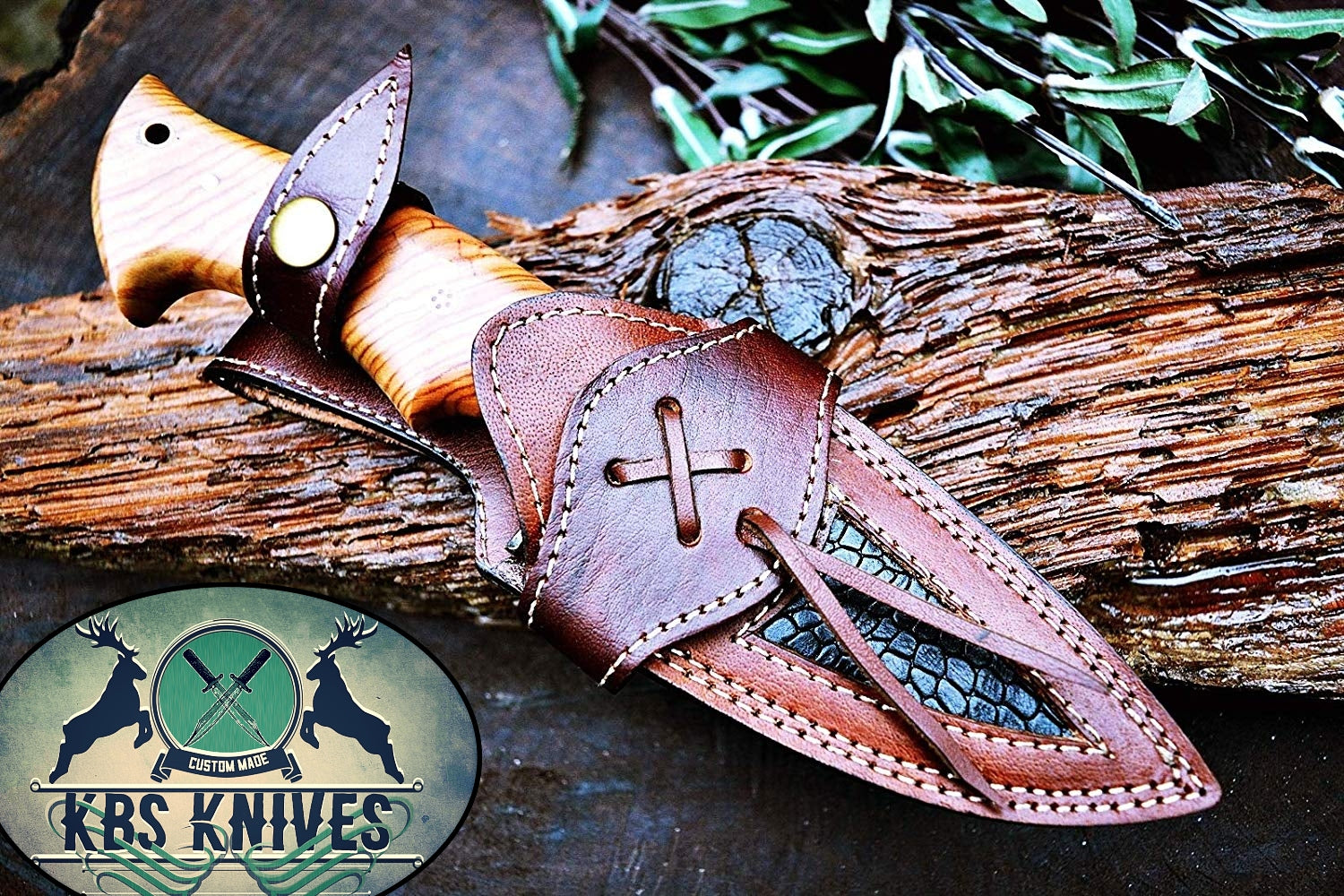 Handcrafted Damascus Steel Hunting Knife with Olive Wood Handle - Korvel