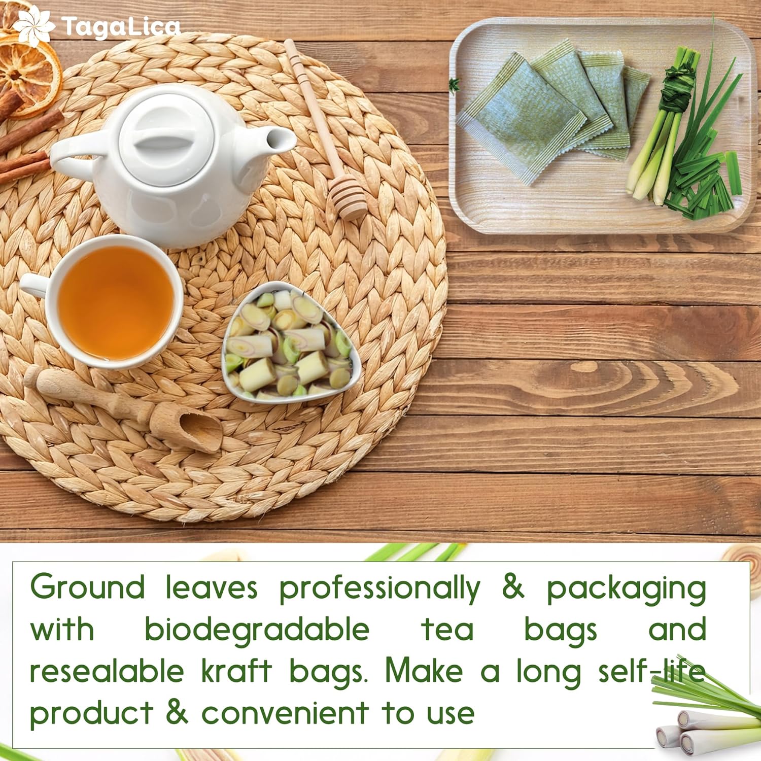 Lemongrass Tea Bags, 100% Natural & Pure Lemongrass leaves, Eco-Conscious Tea Bags, Lemongrass Herbal Tea. Lemongrass Leaf Tea. No Sugar, No Caffeine, No Gluten, Vegan. - Korvel