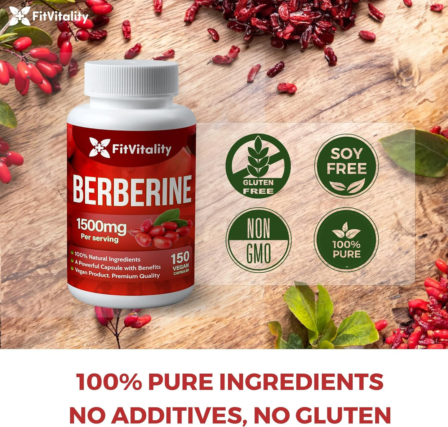 Premium Berberine Supplement, Non-GMO, Gluten-Free - Korvel