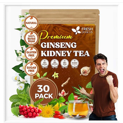 Ginseng 6 Treasures Kidney Tea, Super Kidney Cleanse Detox Tea For Men & Women, 100% Natural Roots & Berries | Caffeine-Free | Adaptogenic Blend for Energy, Wellness & Vitality Support - Korvel