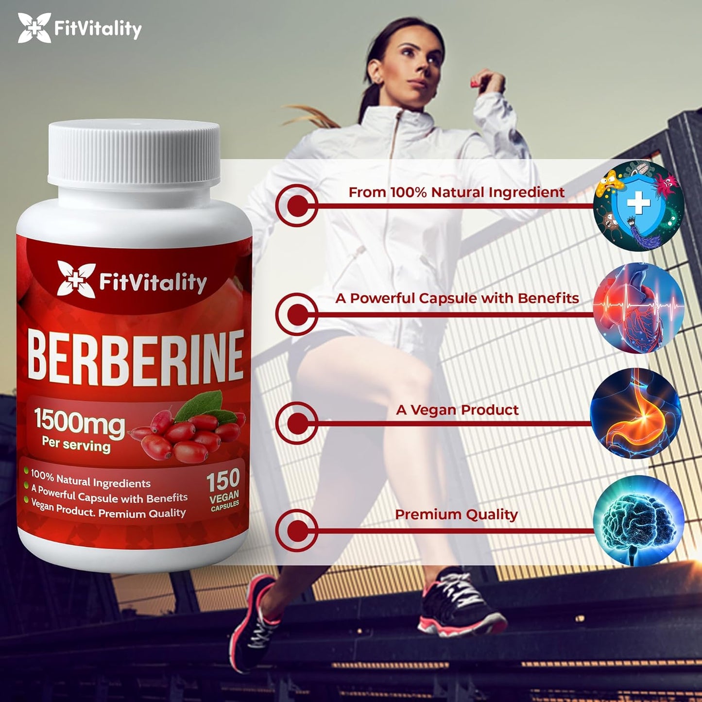 Premium Berberine Supplement, Non-GMO, Gluten-Free - Korvel