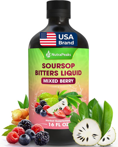 Soursop Bitters Liquid – Herbal Detox Formula with Soursop, Ginger, Turmeric & Black Seed Mixed Berry Flavor - Korvel