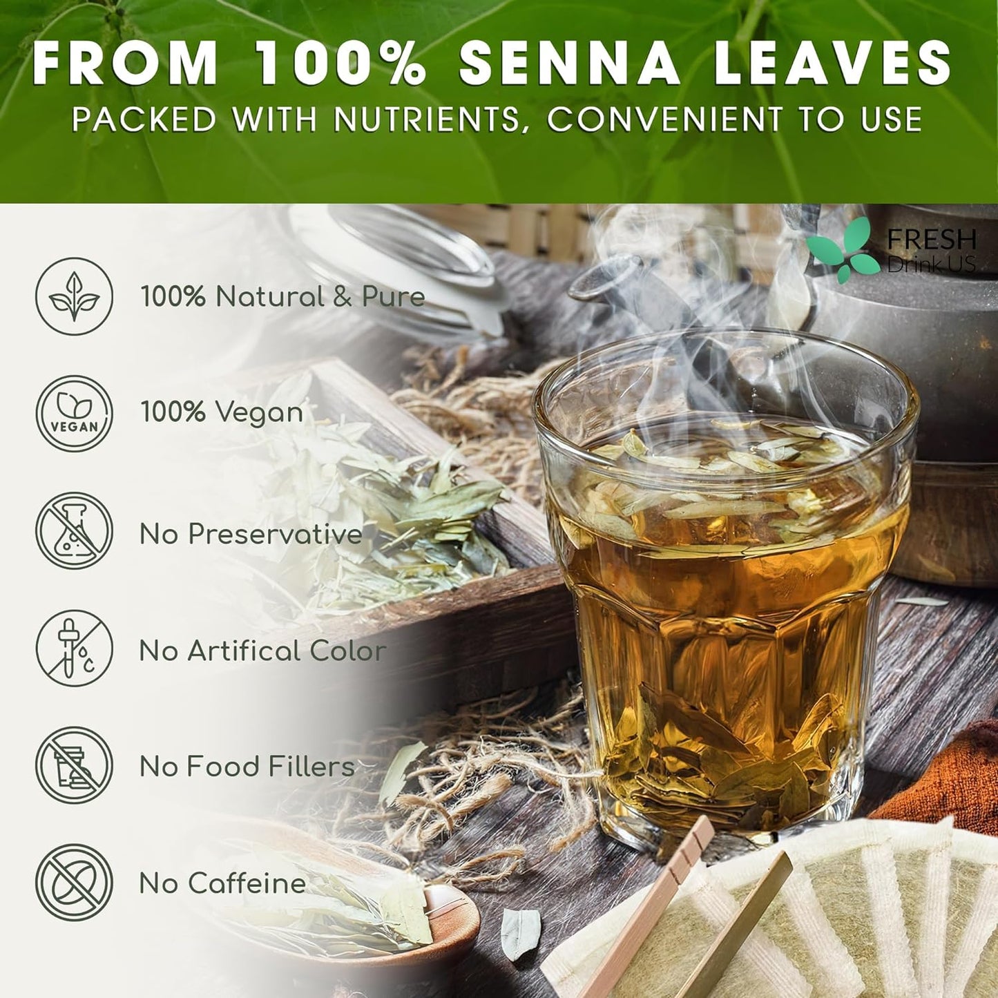 Premium Senna Leaf Tea Bags, 100% Natural & Pure from Senna Leaves. Loose Leaf Senna Herbal Tea, Made with Natural Material Tea Bags, Senna Leaf Tea. No Sugar, No Caffeine, No Gluten, Vegan. - Korvel