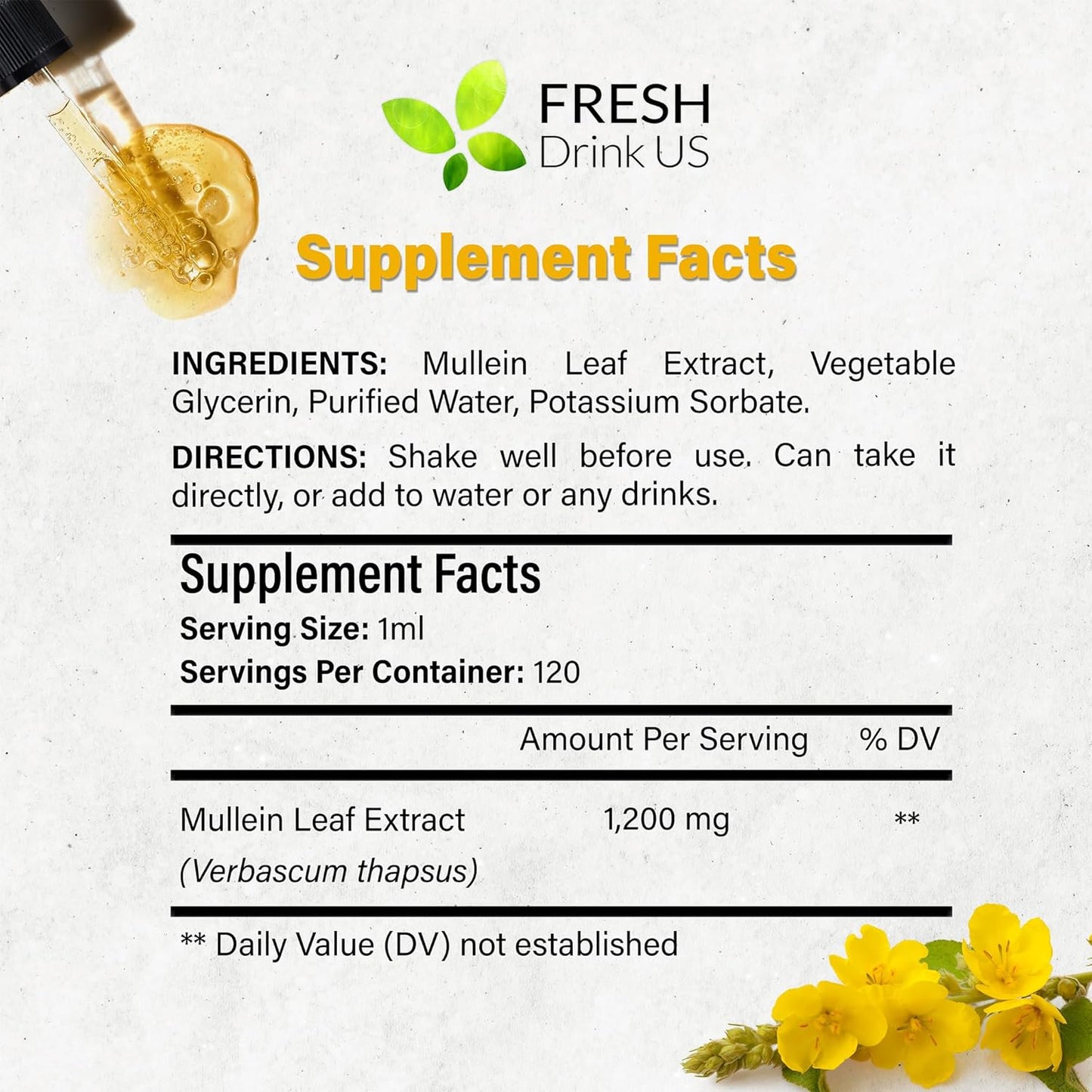 Mullein Drops for Lungs Cleanse Support, Mullein Extract Liquid – 100% from Natural Mullein Leaves, Non-GMO, Gluten-Free - Korvel