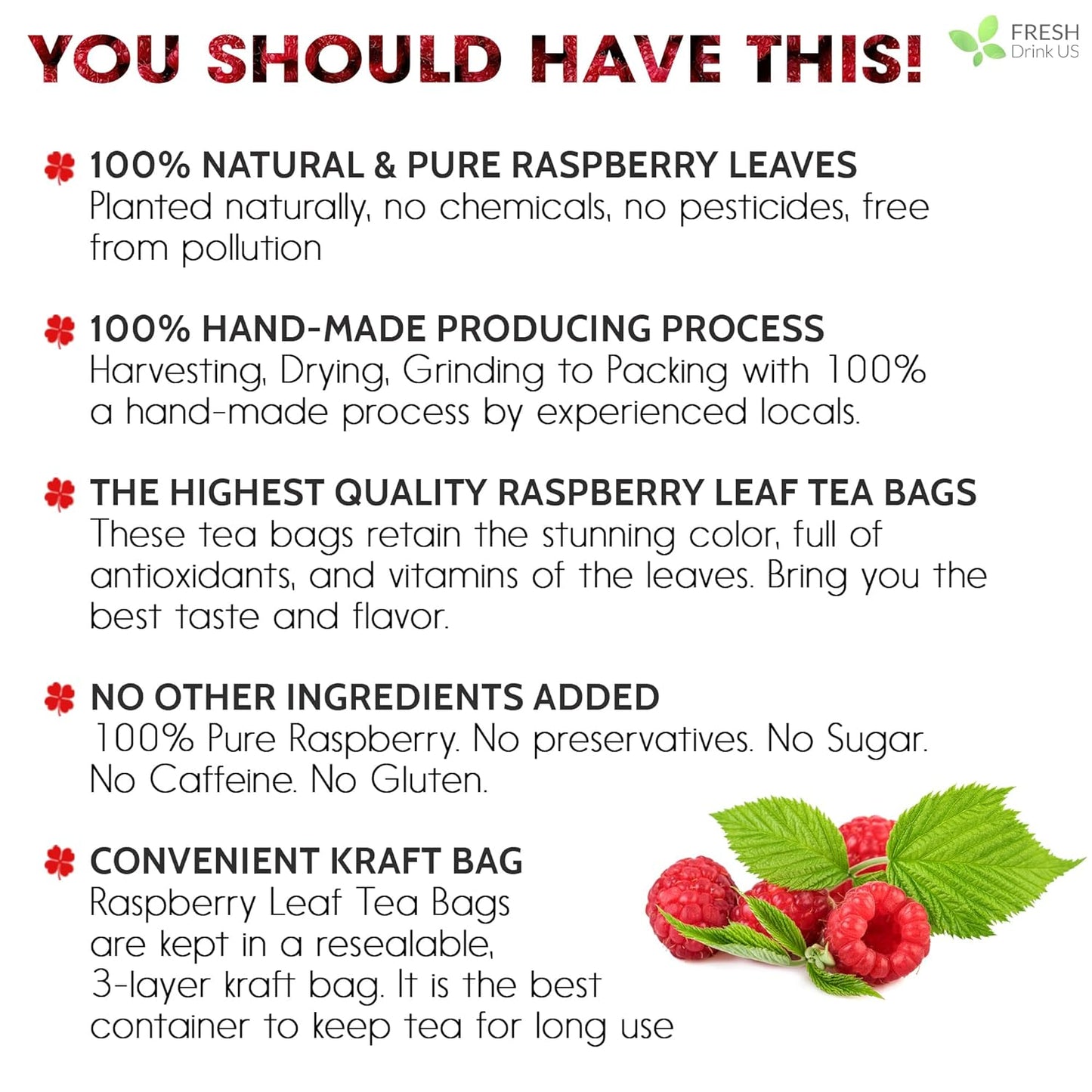 Premium Raspberry Leaf Tea Bags - 100% Natural & Pure