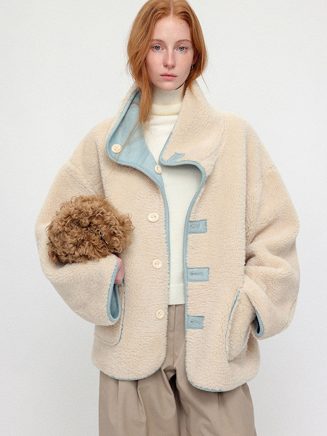 Sea Salt Cream Heavyweight Dual Wear Shearling Suede Coat