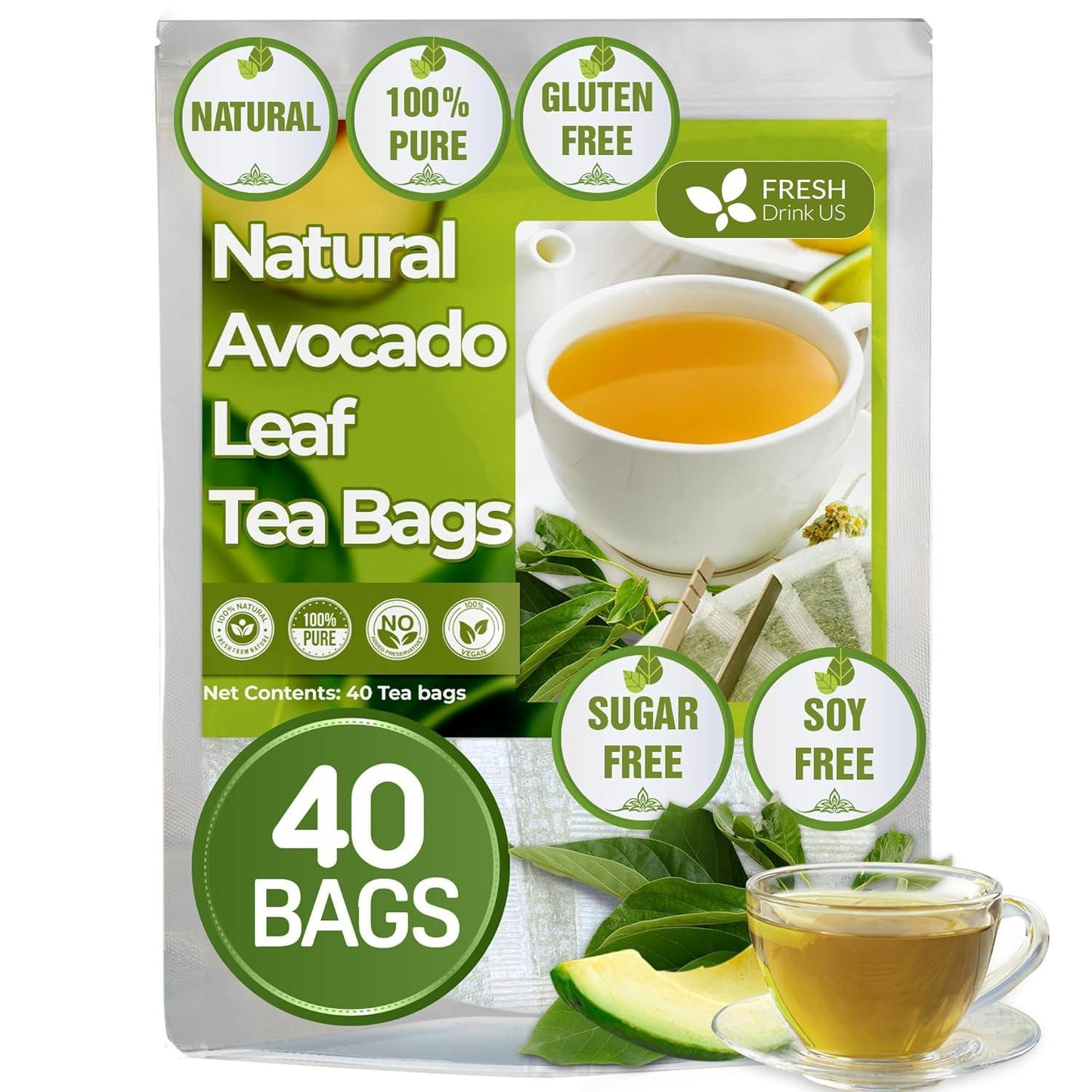 Natural Avocado Whole Leaves Dried, Tea Bags, 100% Pure from Avocado Leaves, Avocado Leaf Tea, Hojas de Aguacate Seca, No Additives, No Caffeine, Vegan - Korvel