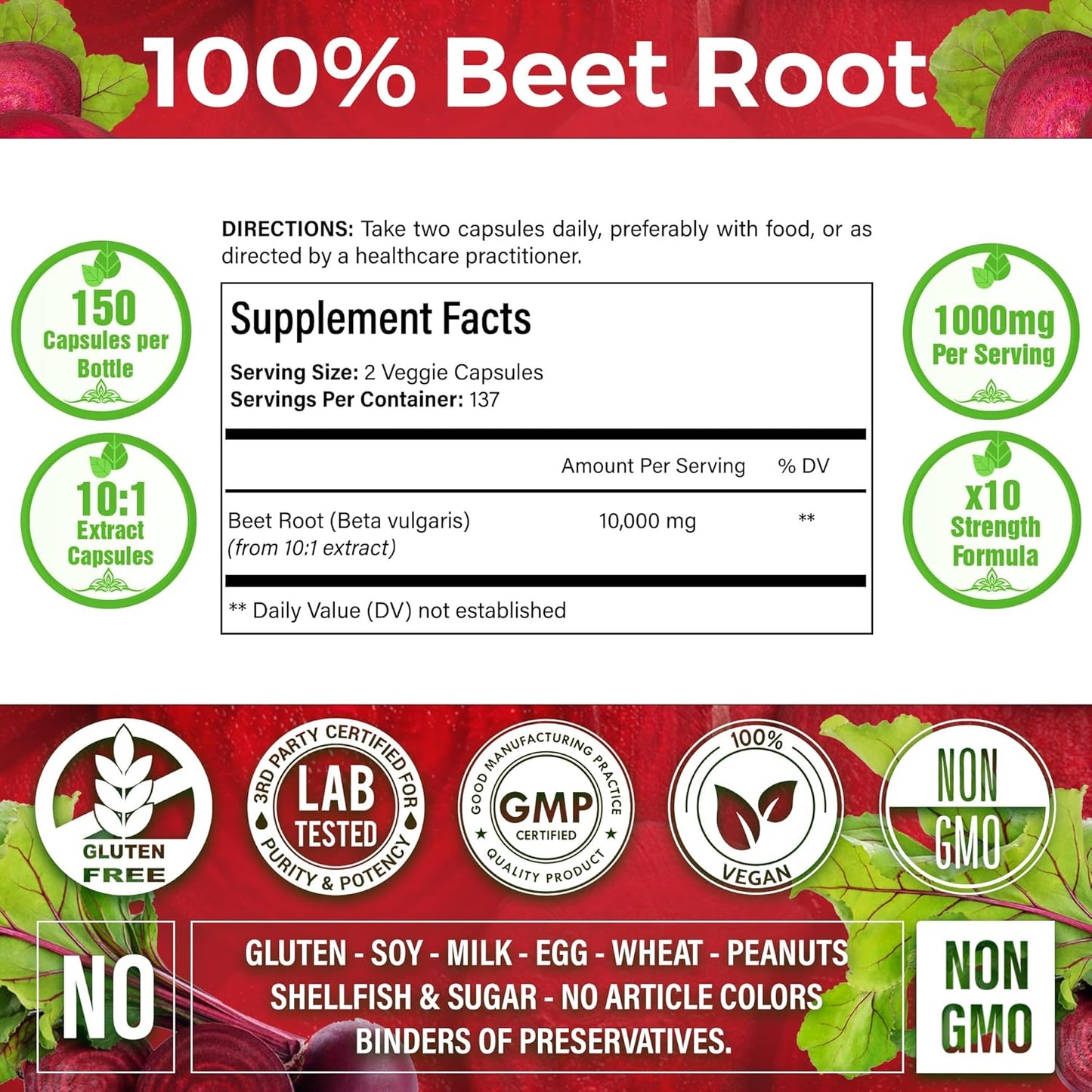 Beet Root Extract Capsules No Gluten, No Sugar, Vegan Capsules, High Concentrated Herbal Beet Root Extract. - Korvel