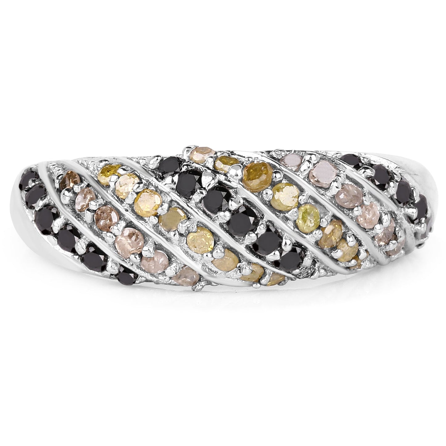 0.63 Carat Genuine Champagne, Yellow & Black Diamond Sterling Silver Ring