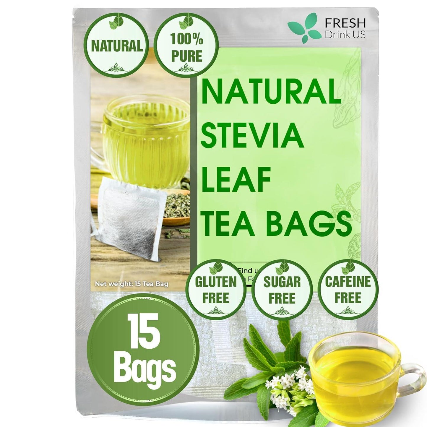 Stevia Leaf, Whole Dried Leaves, Tea Bags, Powder, 100% Natural and Pure from Stevia Leaves. Sugar Substitute for Tea, Coffee. Loose Leaf Stevia Herbal Tea. Zero Calorie Sweetener. No Sugar, No Caffeine, No Gluten, Vegan. - Korvel