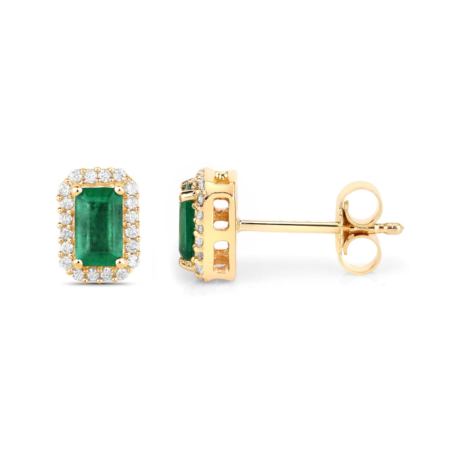 0.91 Carat Genuine Zambian Emerald and Diamond 14K Gold Earrings